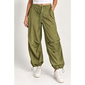 Solado Olive Green Parachute Pants Wide Leg Drawstring‎ Streetwear Size S